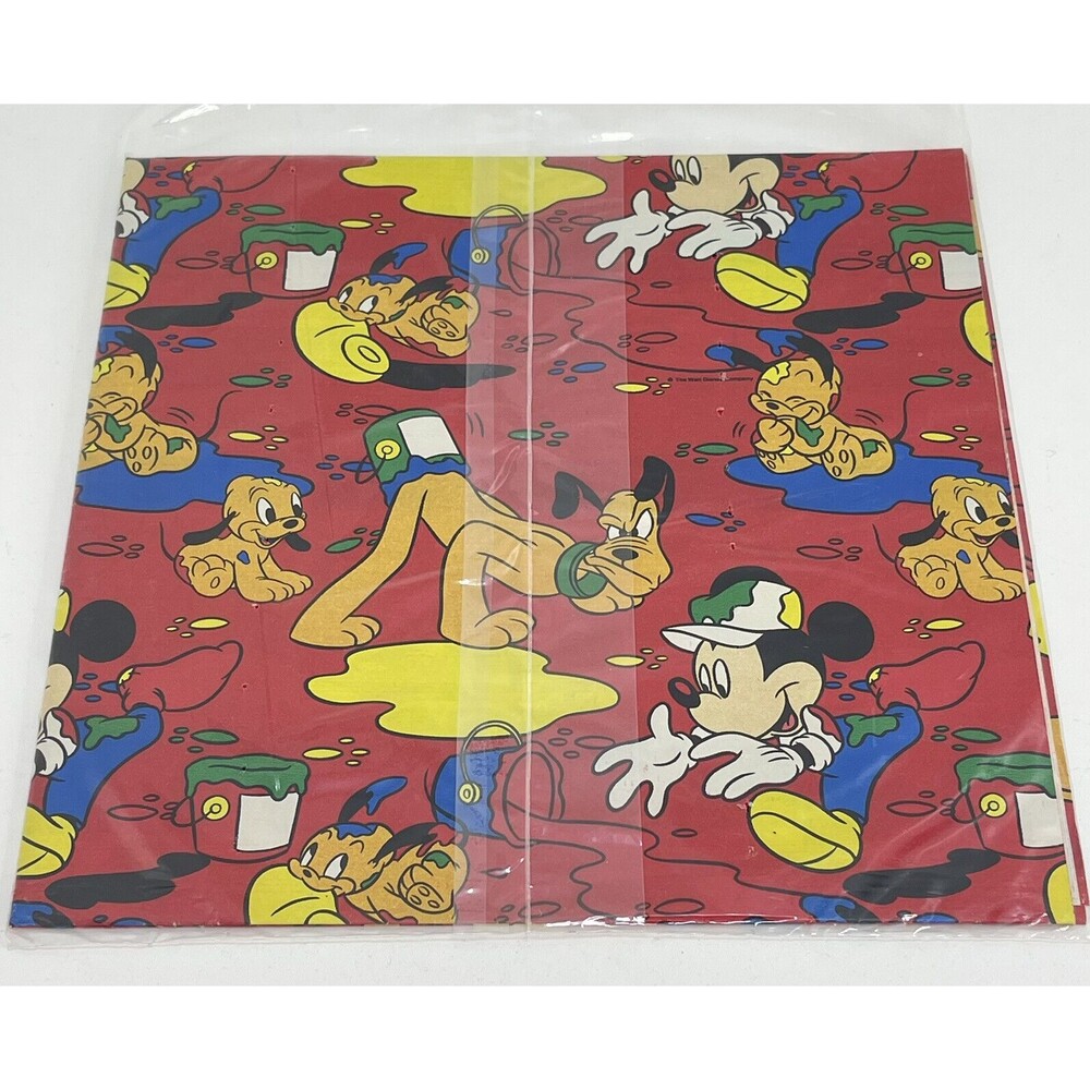 Disney Vintage Gift Wrap Mickey Mouse & Pluto Wrapping Paper 1996 Paint Fun